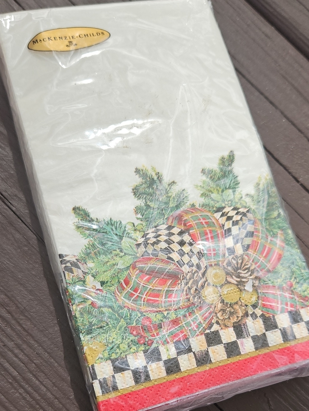 Mackenzie-Childs Red Plaid & Black Check Holiday Napkins